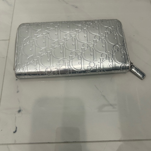 Christian Dior EUC Silver Long Zippy Wallet Embossed Trotter - Picture 5 of 12